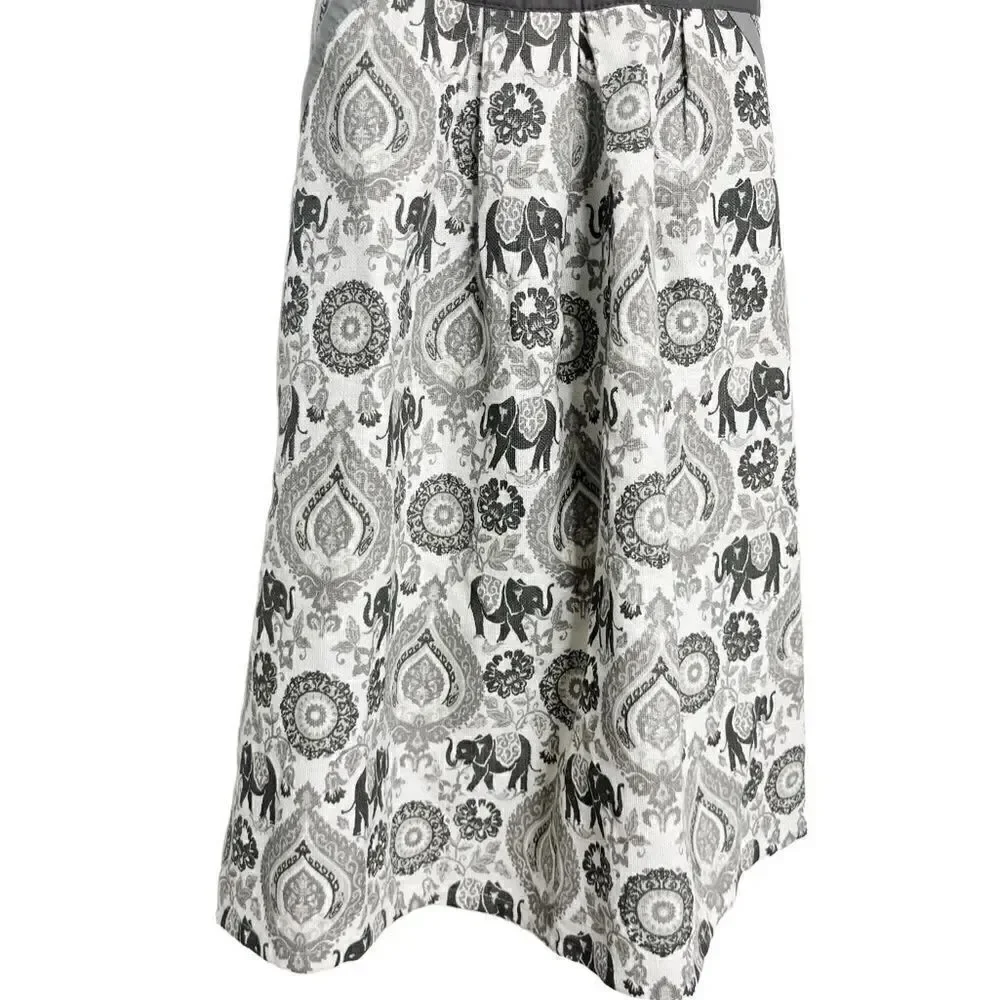 Envogue Bohemian Elephant Cotton Cooking Apron Grey & White
